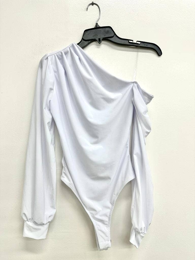 J7171 One Shoulder Puff Sleeve Bodysuit