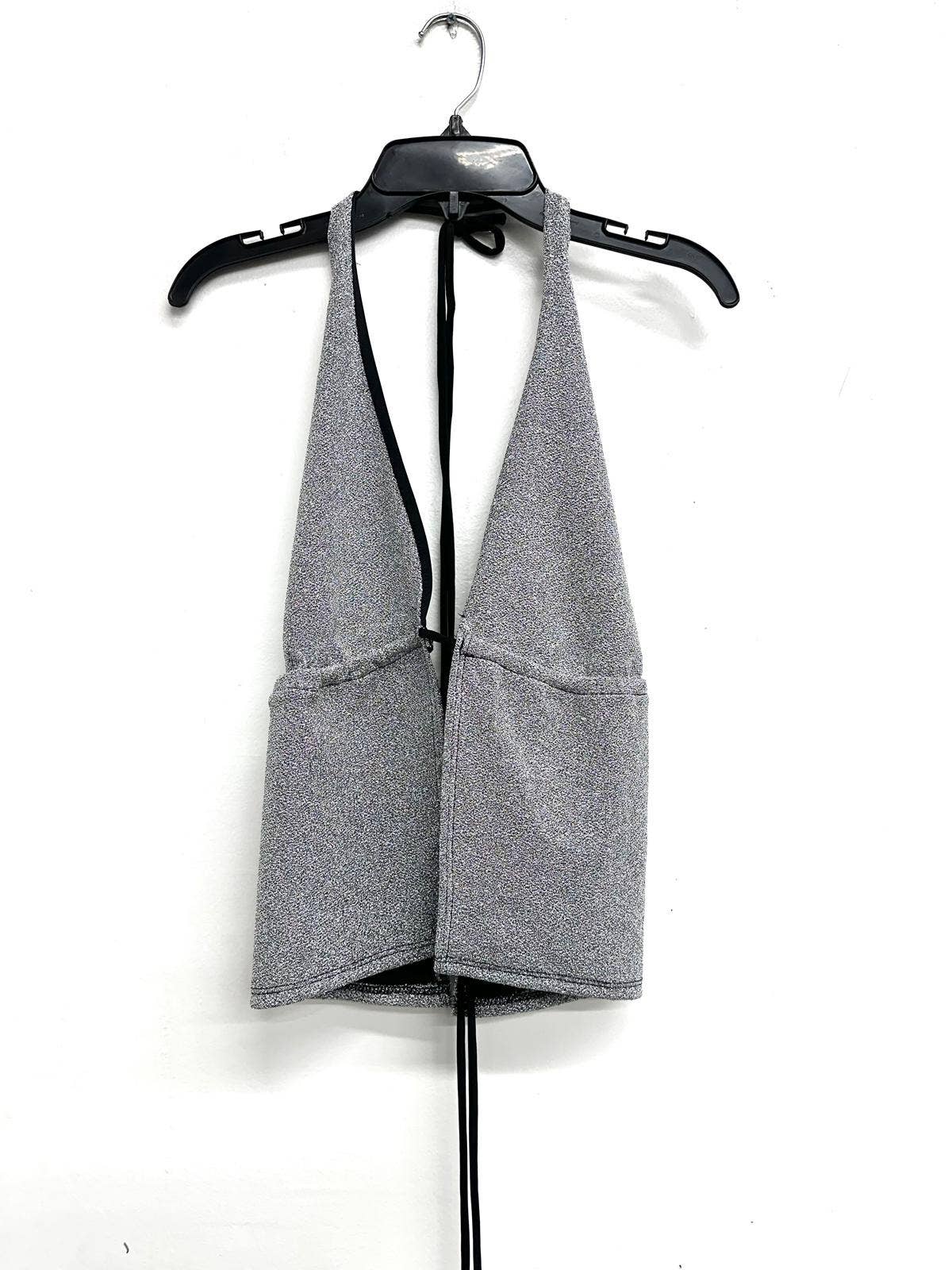 T6797 GLITTER HALTER TOP WITH OPEN TIE BACK