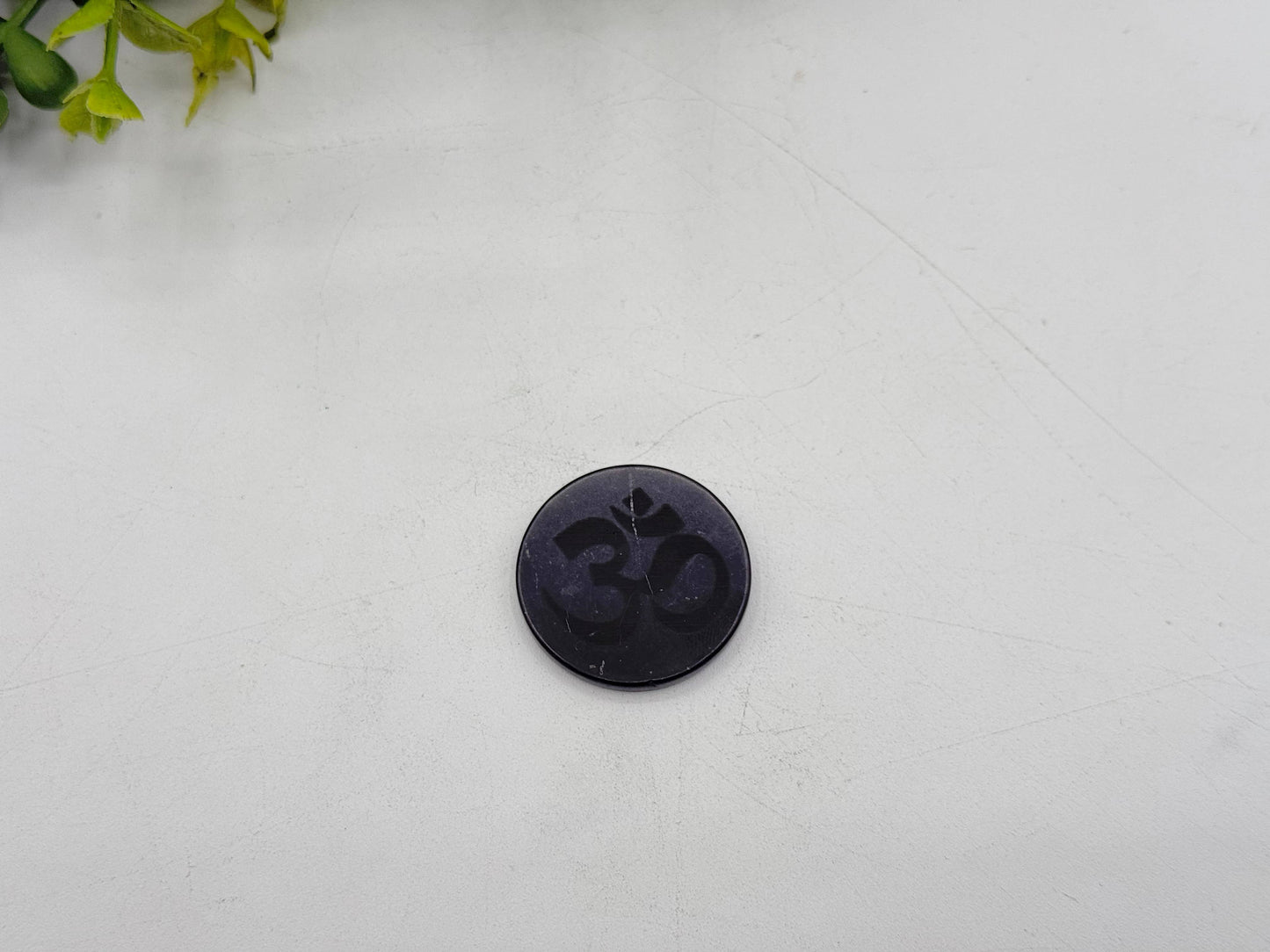 Shungite EMF Cell Phone Tile Engraved with OM - 25mm