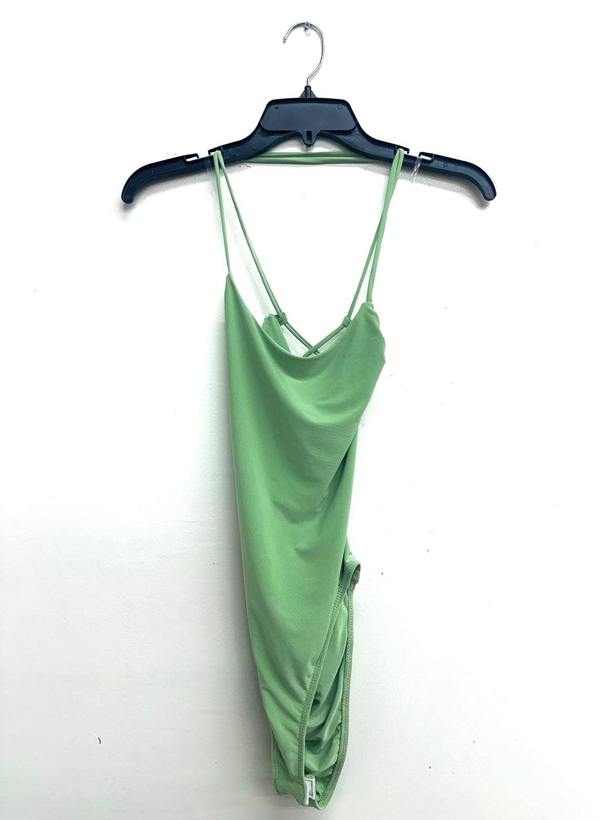 J6246 Cross Back Snap Button Spaghetti Sexy Bodysuit