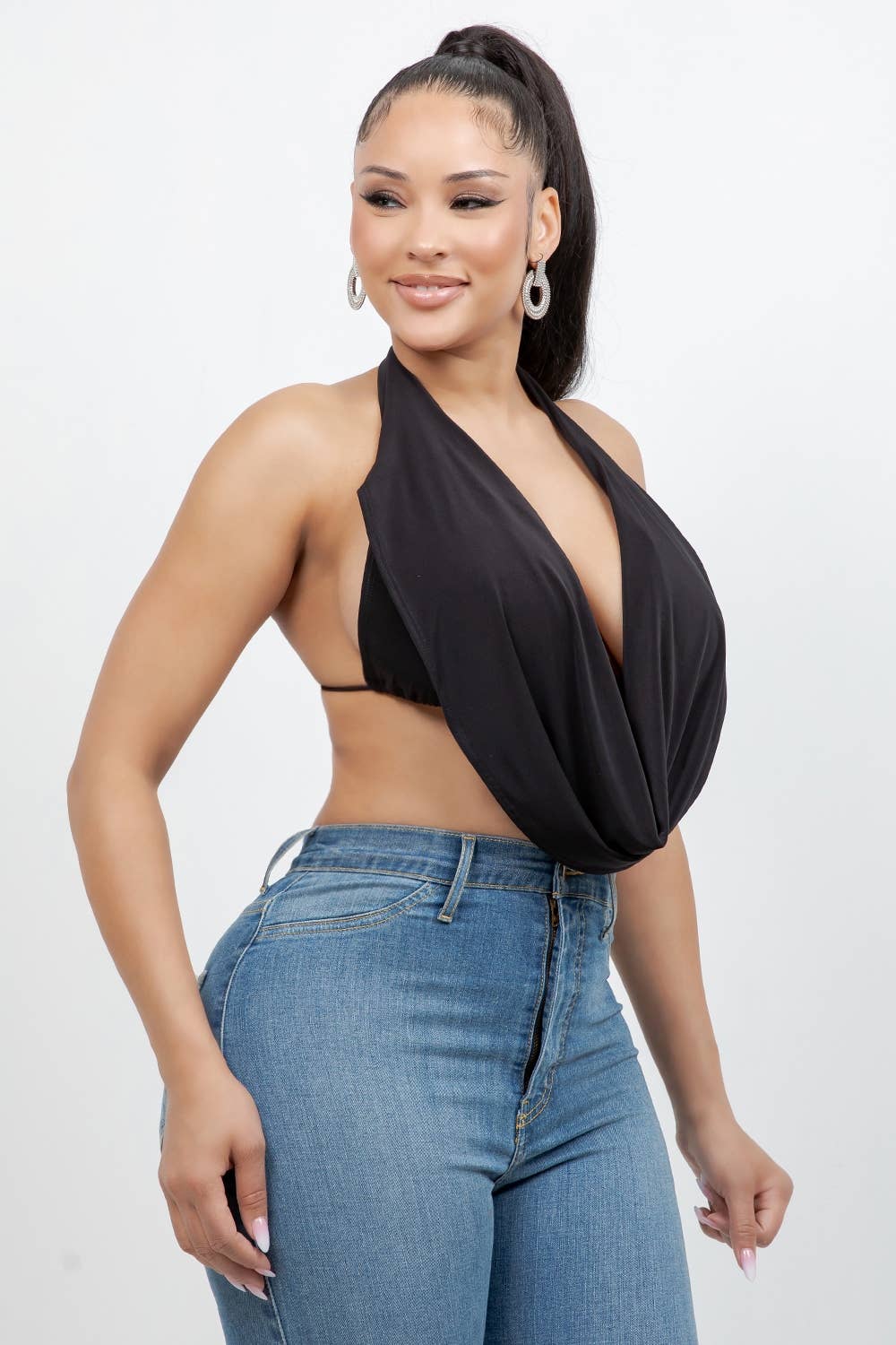T6831 COWL NECK TOP WITH BRA TOP