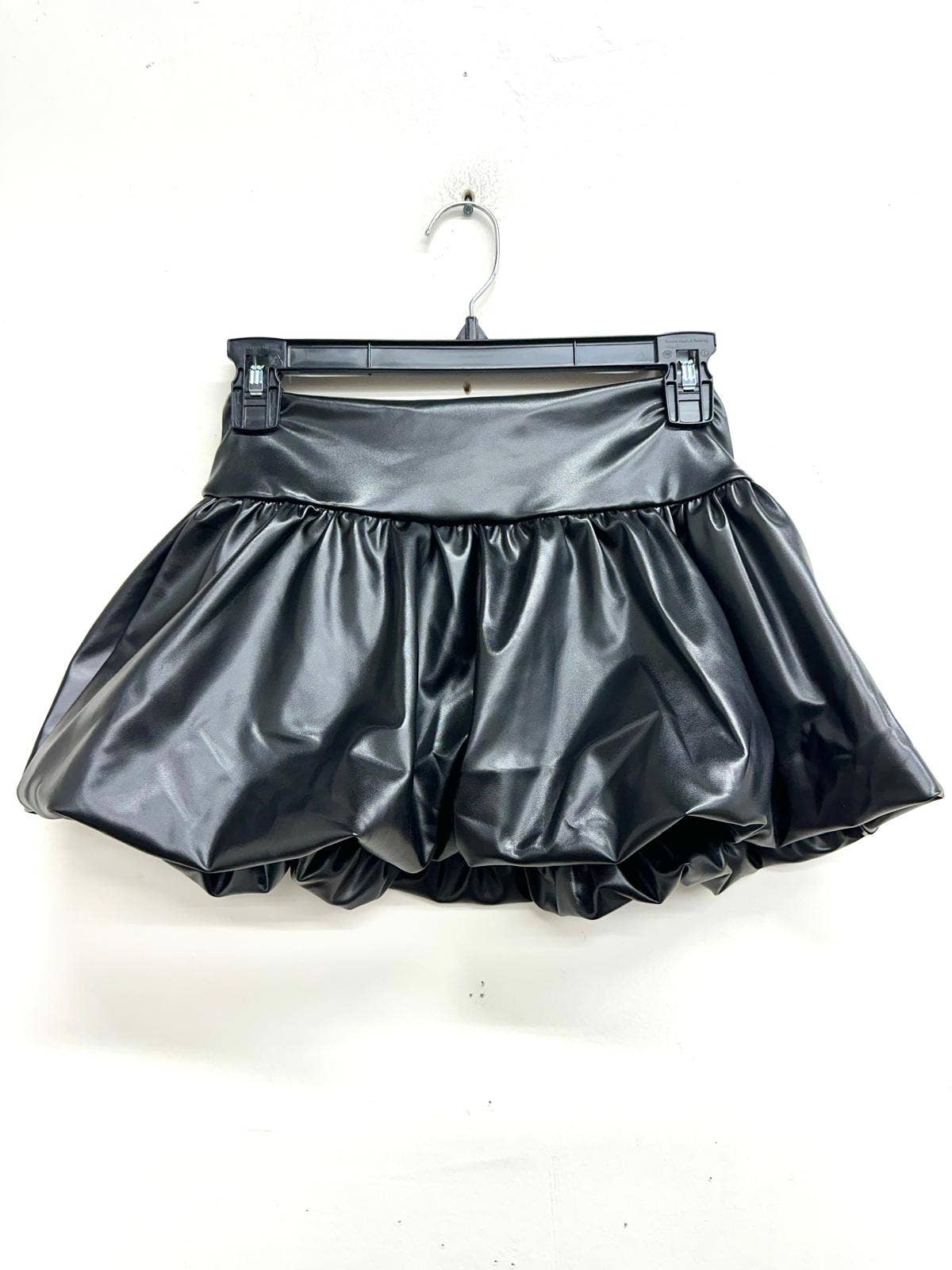 S1009 FAUX LEATHER BUBBLE SKIRT WITH INSIDE SHORTS