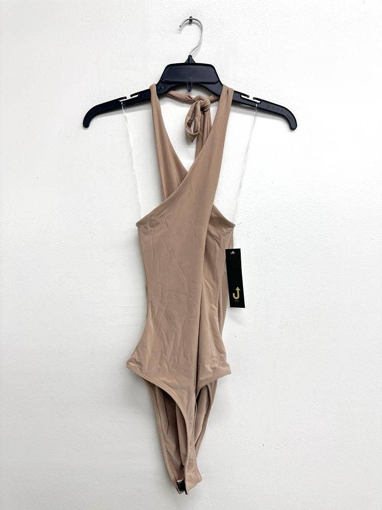 J6271 Halter Cross Lined Snap Button Bodysuit