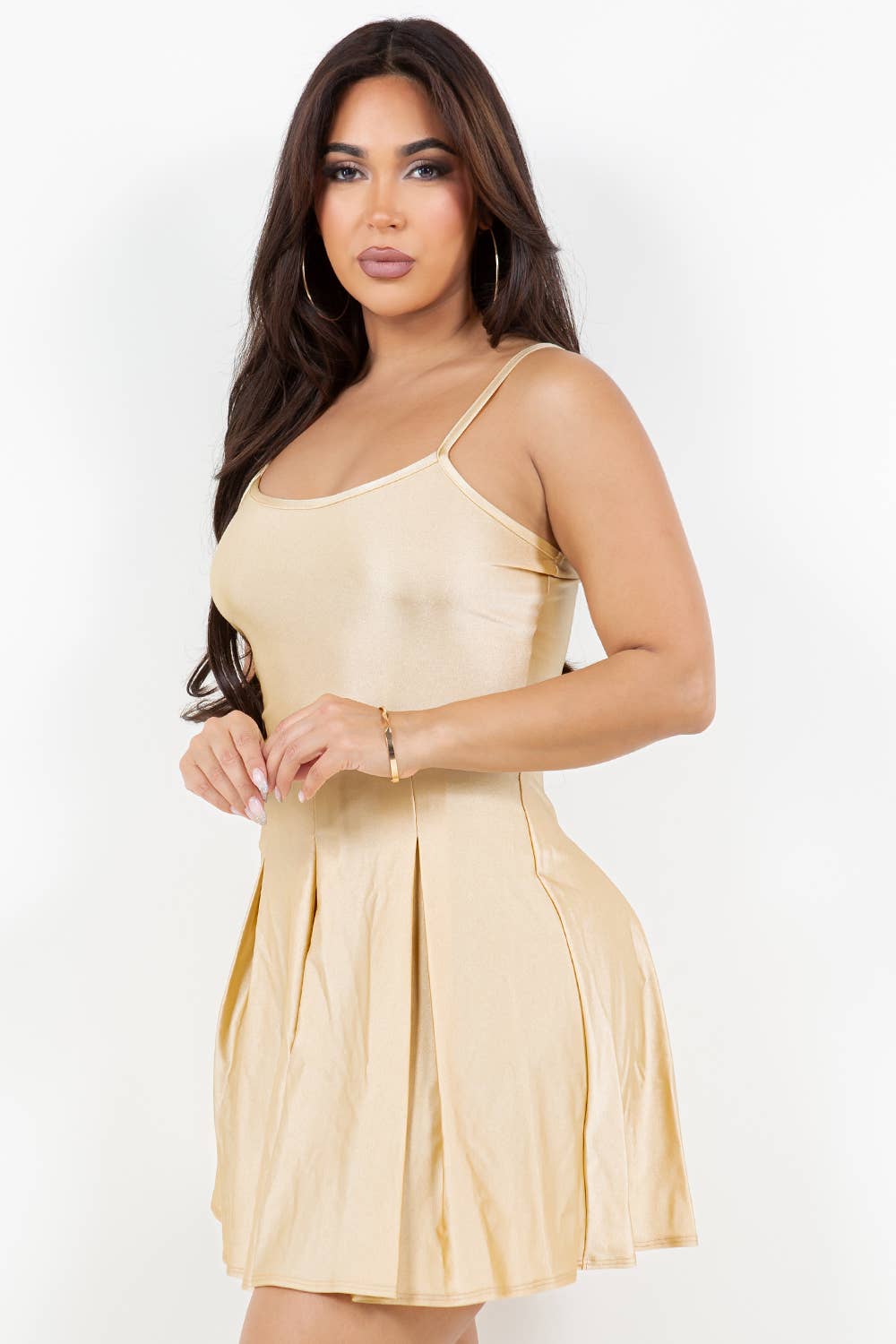 D13761 Pleat Spa. Mini Dress