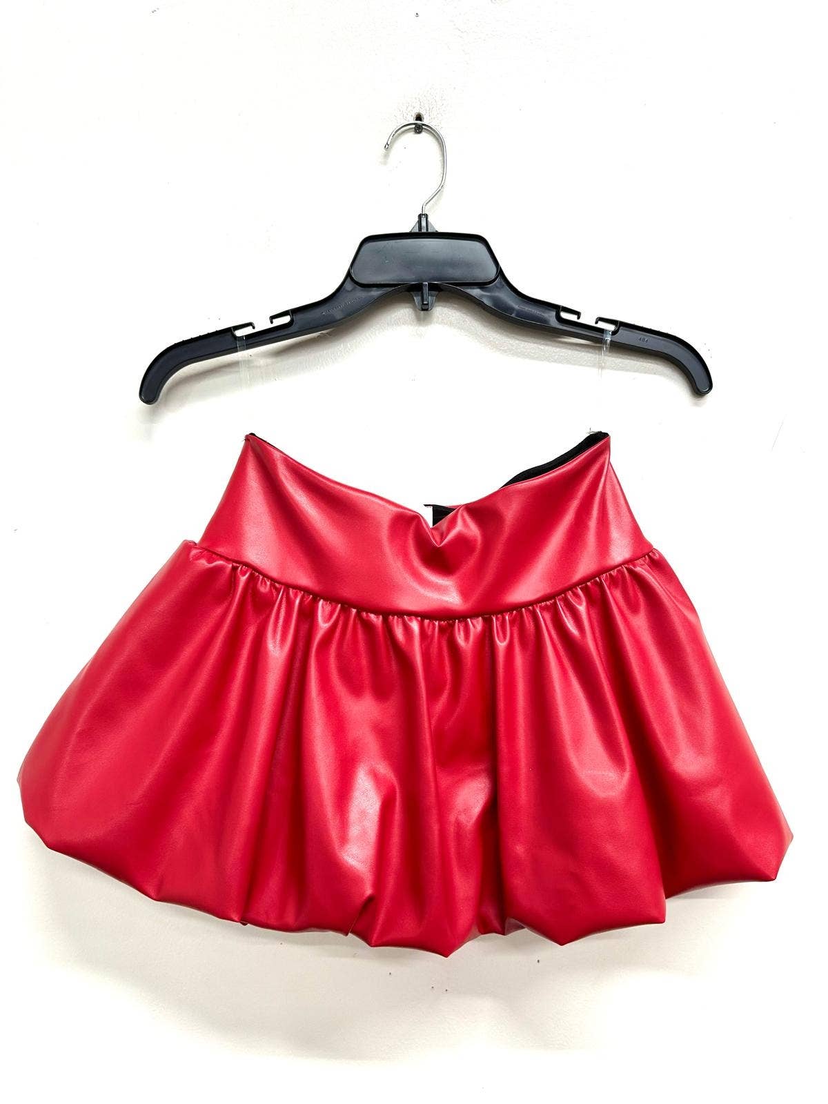S1009 FAUX LEATHER BUBBLE SKIRT WITH INSIDE SHORTS