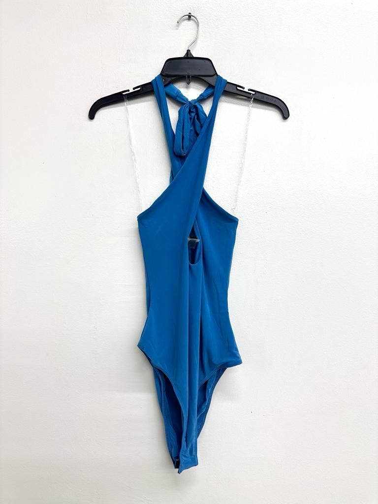 J6271 Halter Cross Lined Snap Button Bodysuit