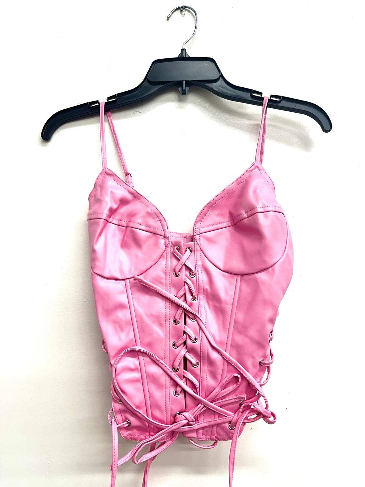 T6686 FAUX LEATHER CORSET TOP WITH EYELETS