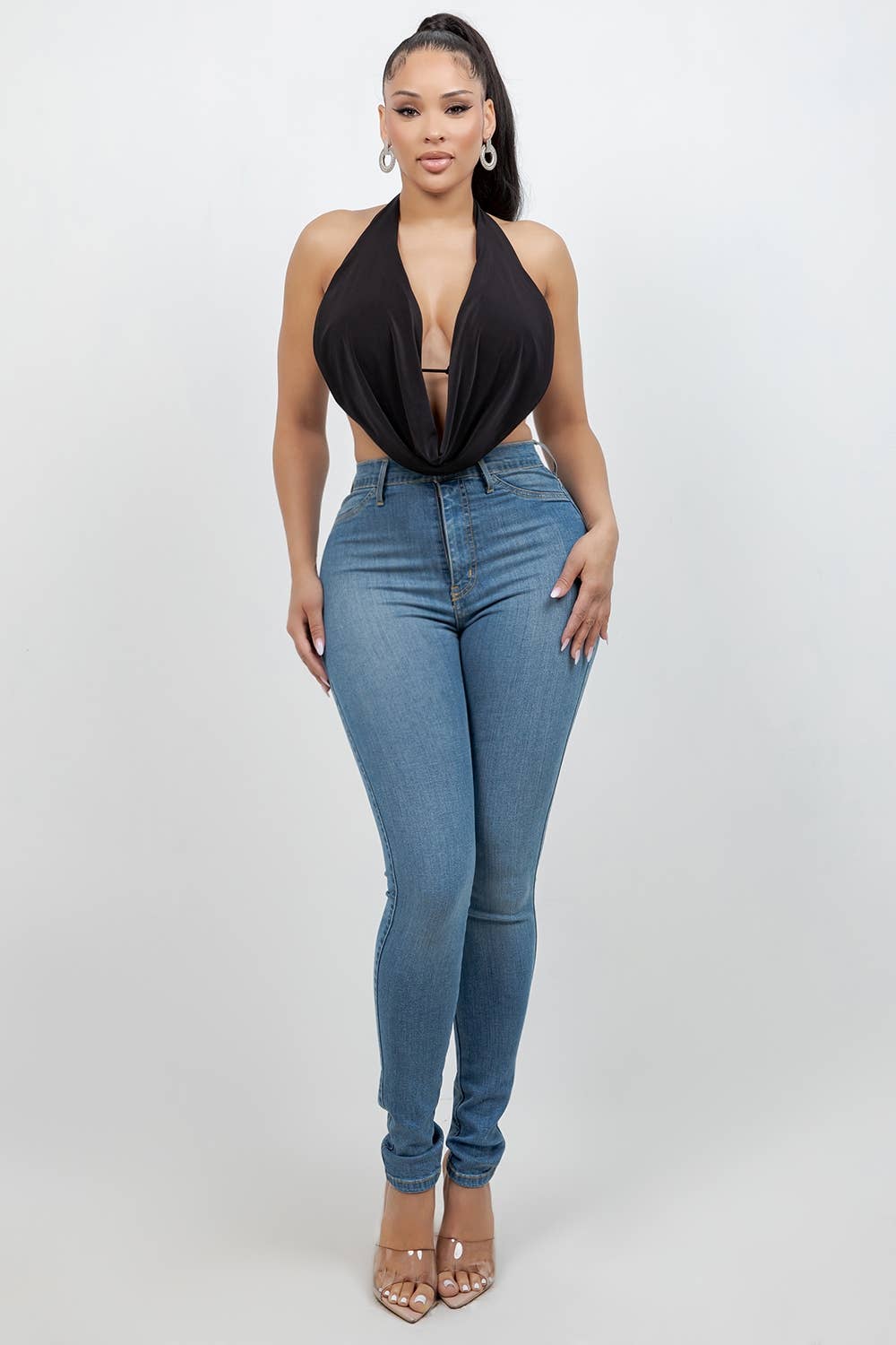 T6831 COWL NECK TOP WITH BRA TOP