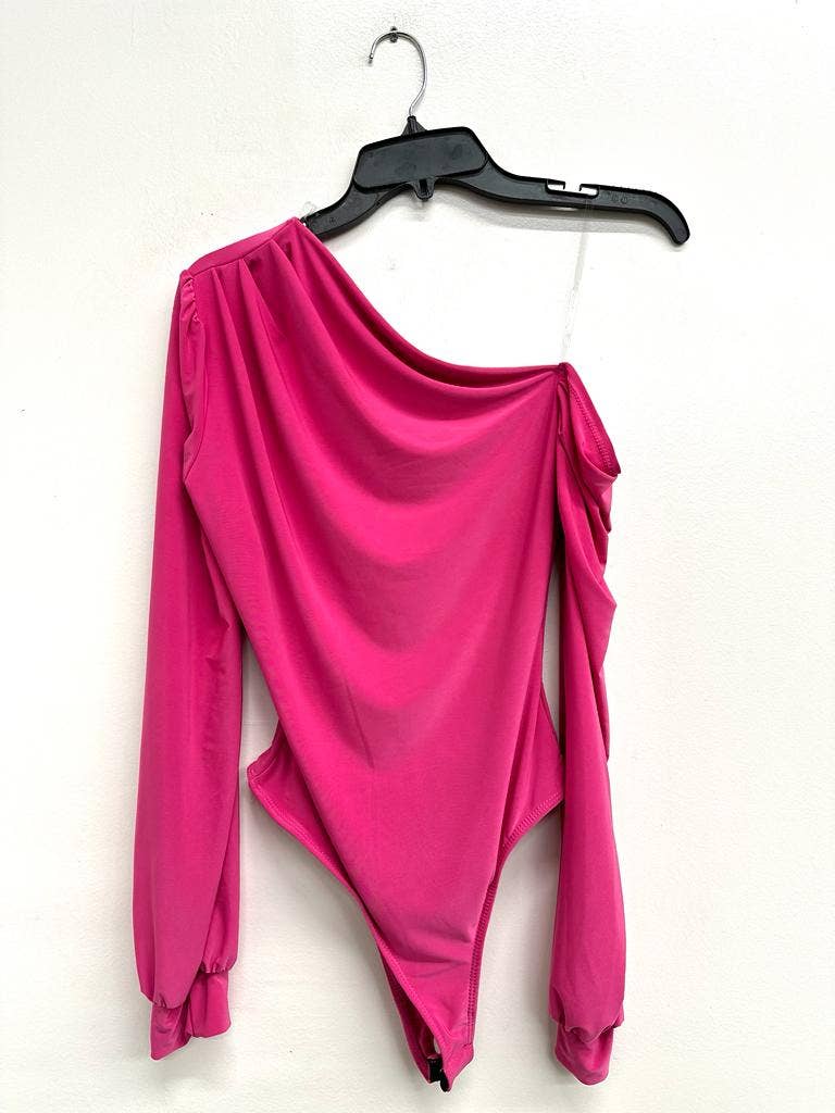 J7171 One Shoulder Puff Sleeve Bodysuit