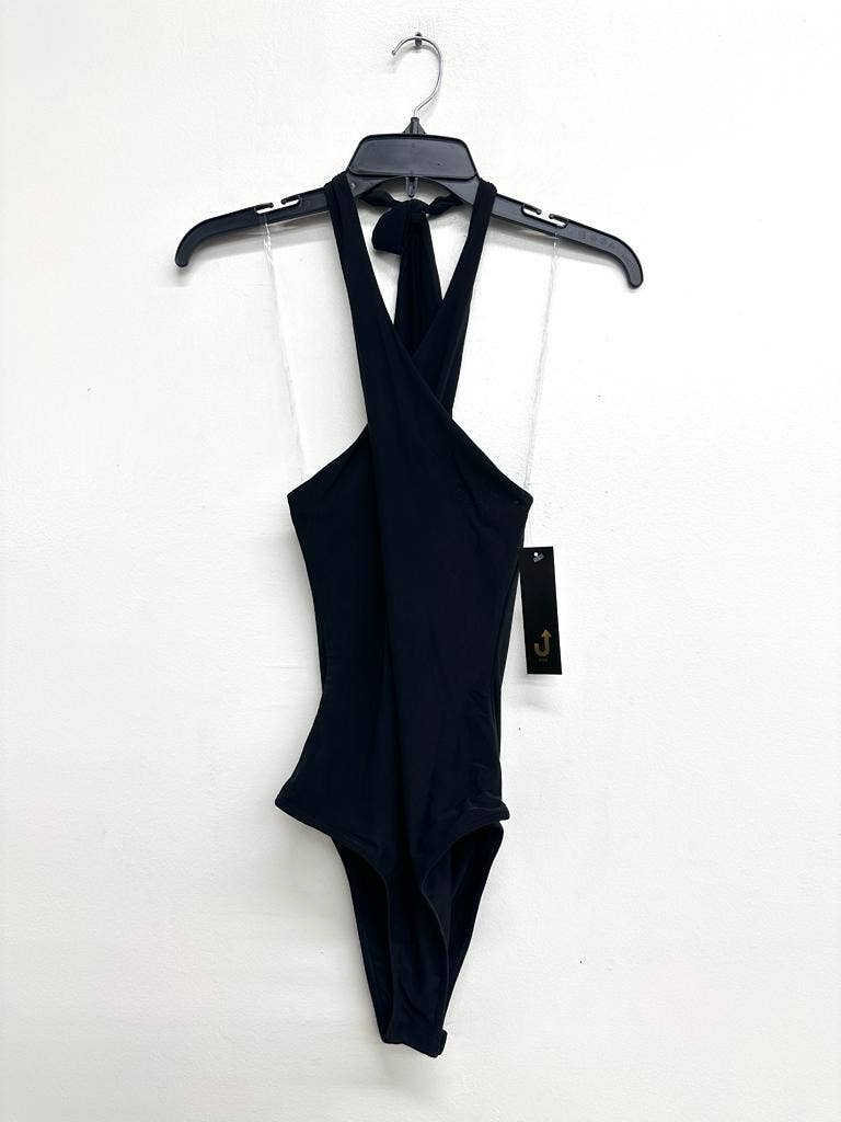J6271 Halter Cross Lined Snap Button Bodysuit
