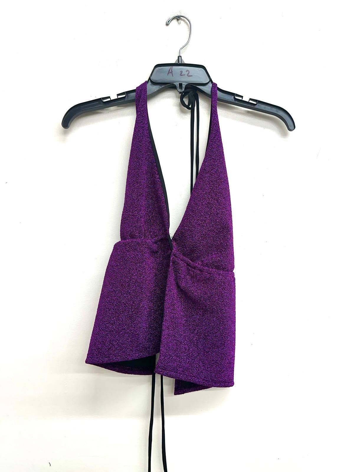 T6797 GLITTER HALTER TOP WITH OPEN TIE BACK