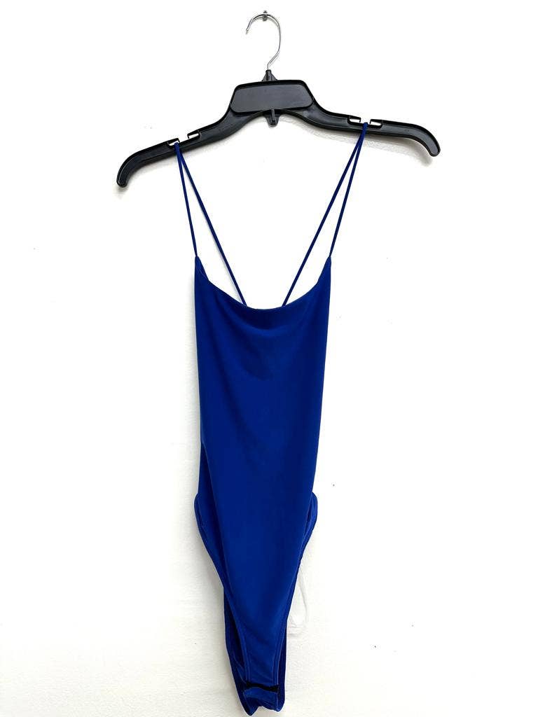 J6246 Cross Back Snap Button Spaghetti Sexy Bodysuit
