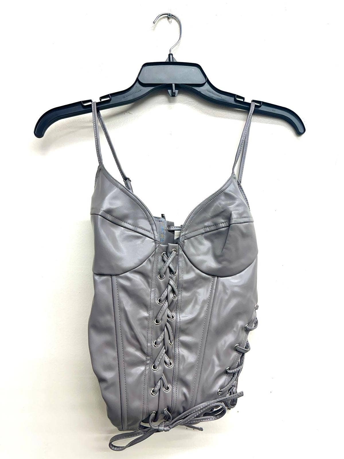 T6686 FAUX LEATHER CORSET TOP WITH EYELETS