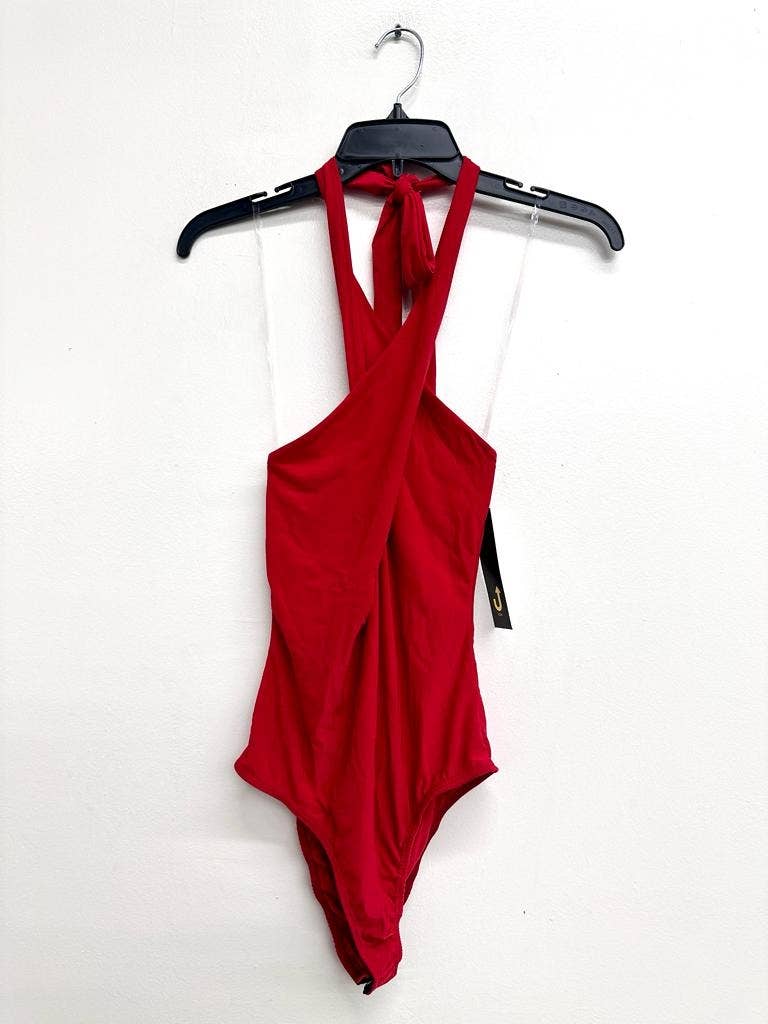 J6271 Halter Cross Lined Snap Button Bodysuit
