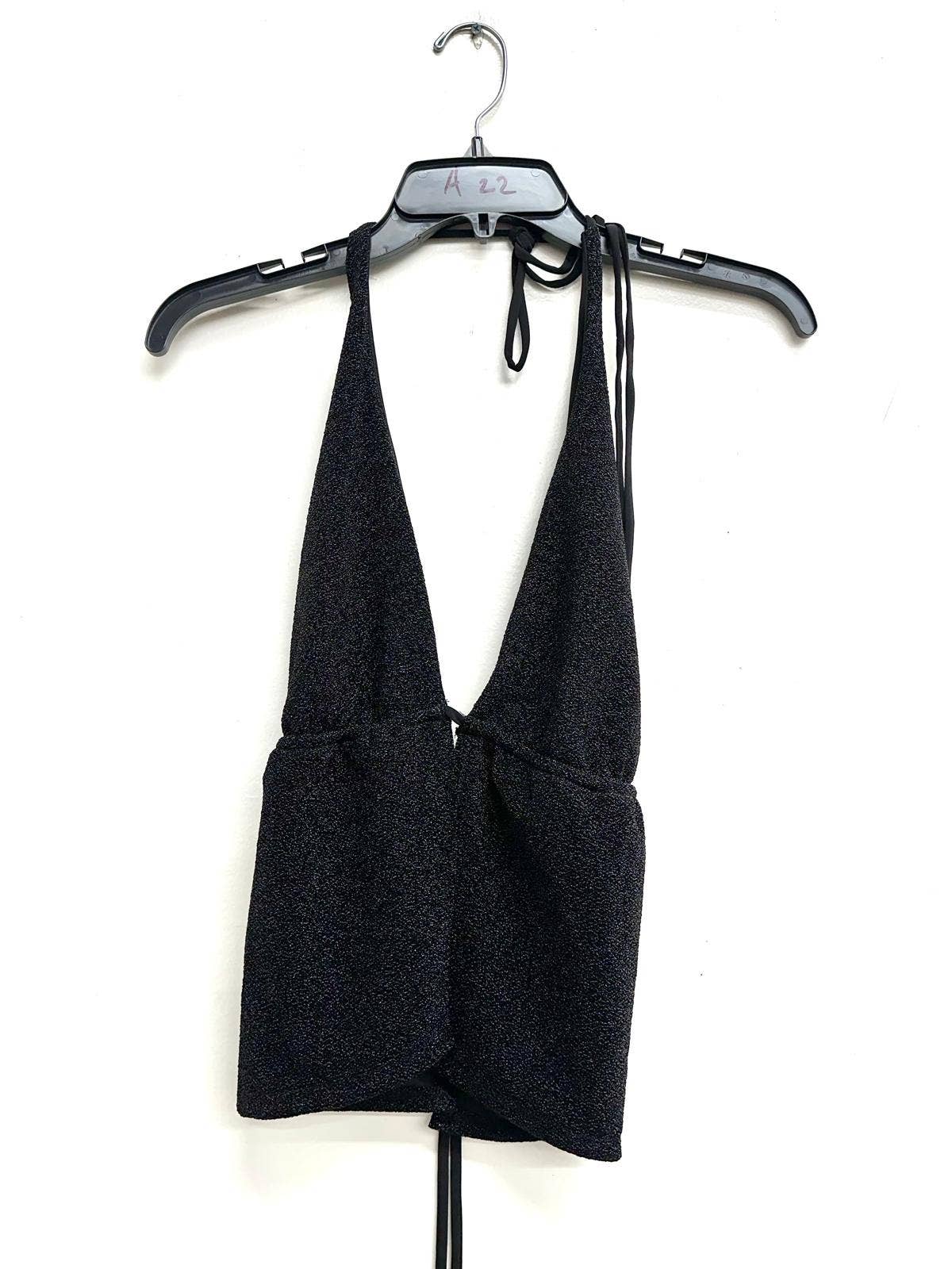 T6797 GLITTER HALTER TOP WITH OPEN TIE BACK