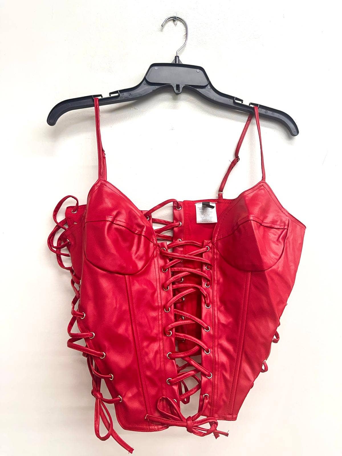 T6686 FAUX LEATHER CORSET TOP WITH EYELETS