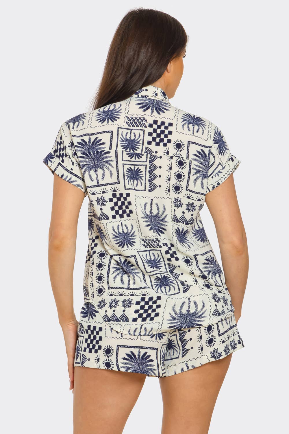 ST4280 Print Front Button Down Top And Shorts Set