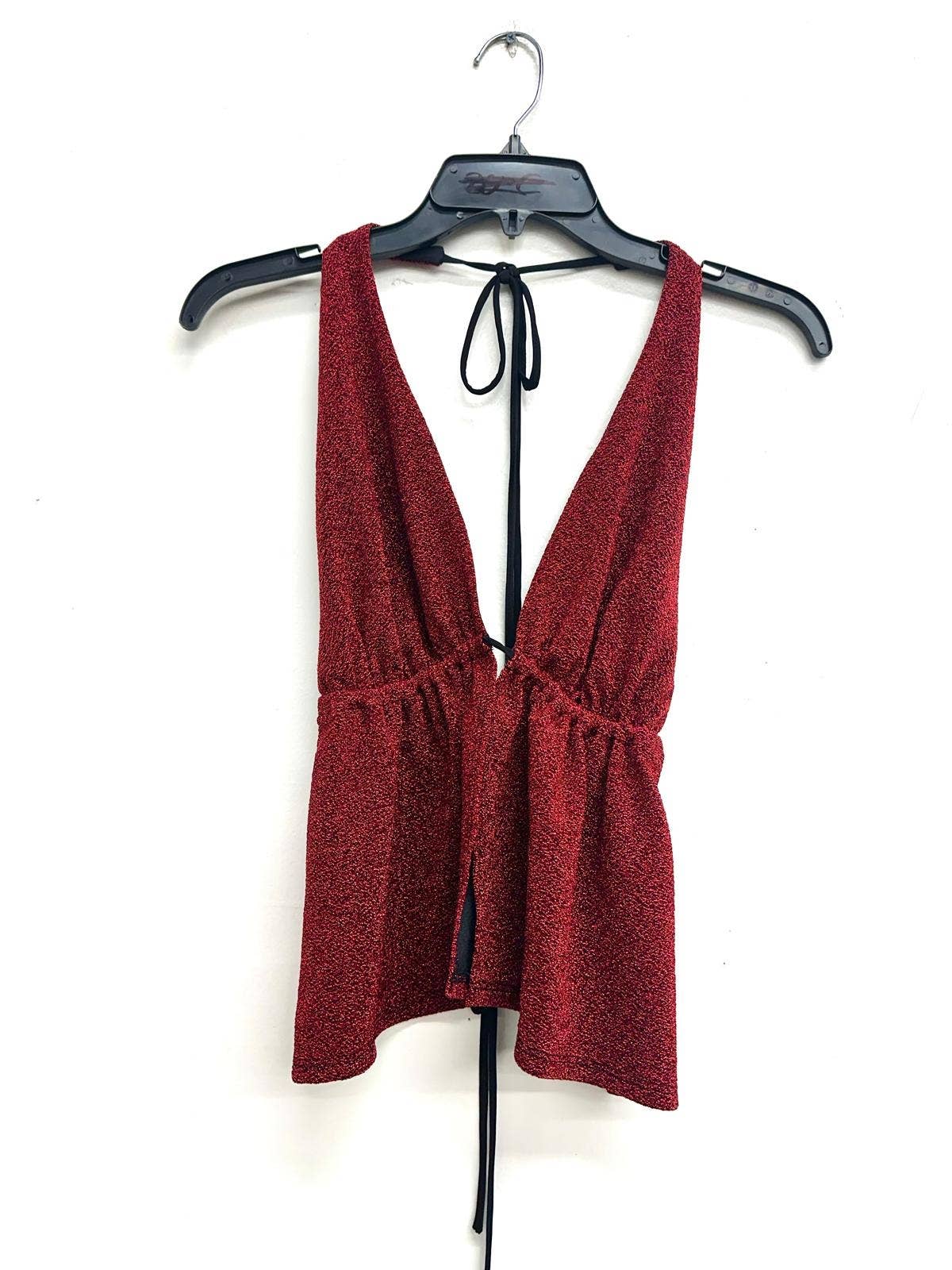 T6797 GLITTER HALTER TOP WITH OPEN TIE BACK