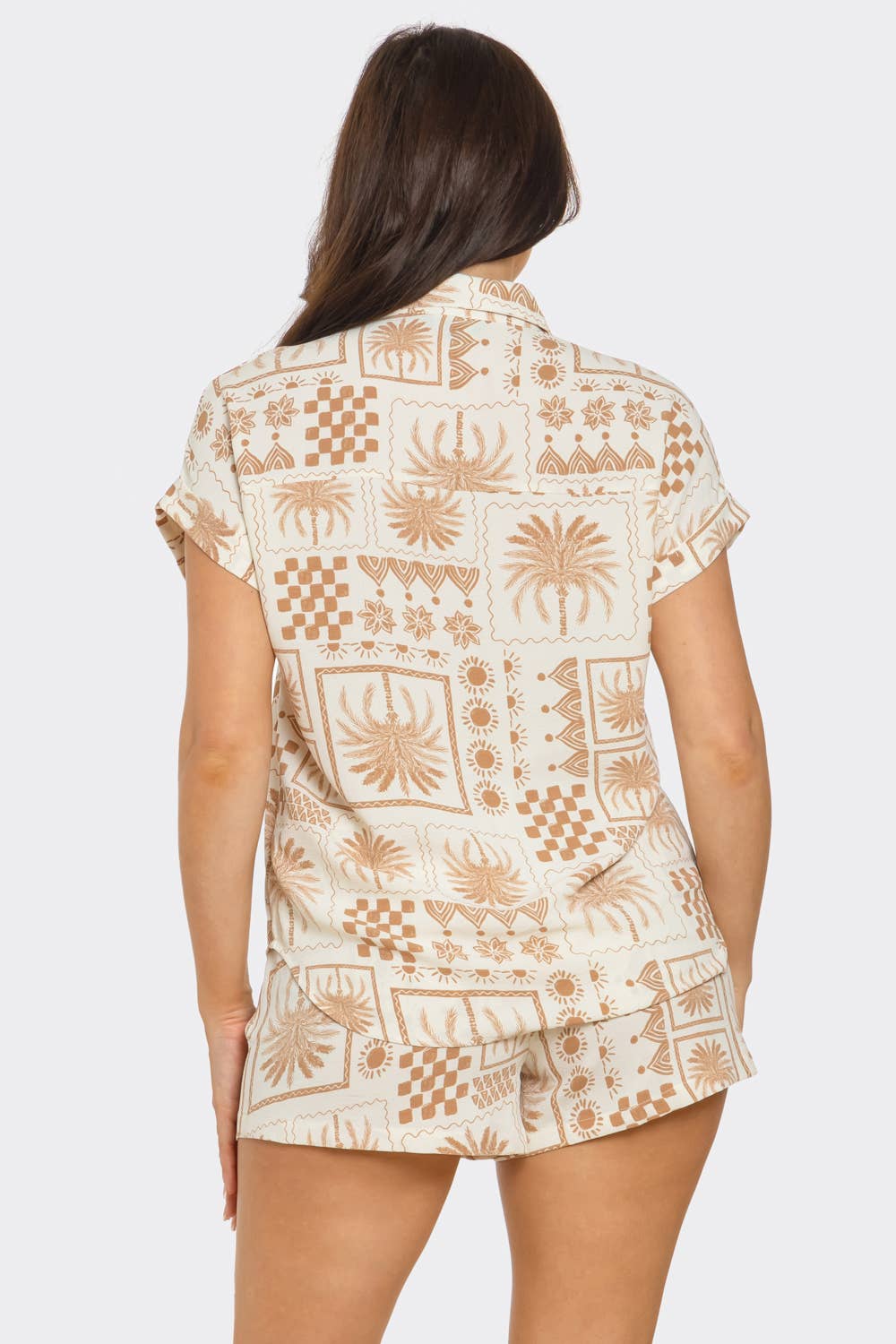 ST4280 Print Front Button Down Top And Shorts Set
