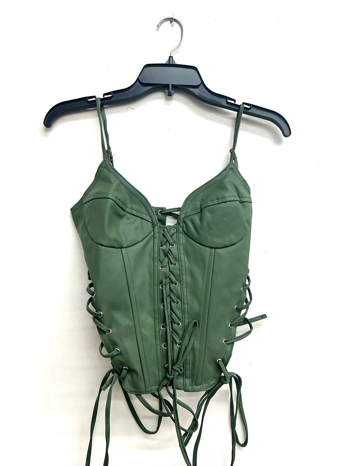 T6686 FAUX LEATHER CORSET TOP WITH EYELETS