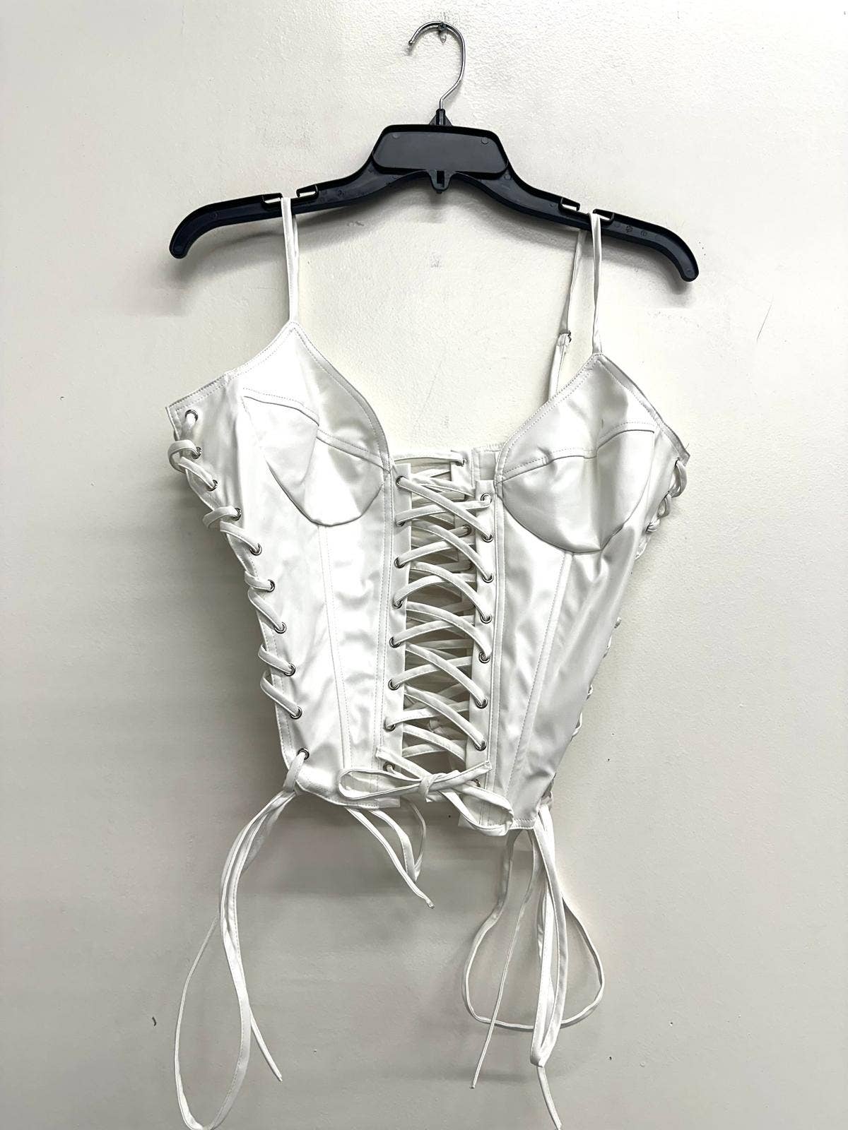 T6686 FAUX LEATHER CORSET TOP WITH EYELETS