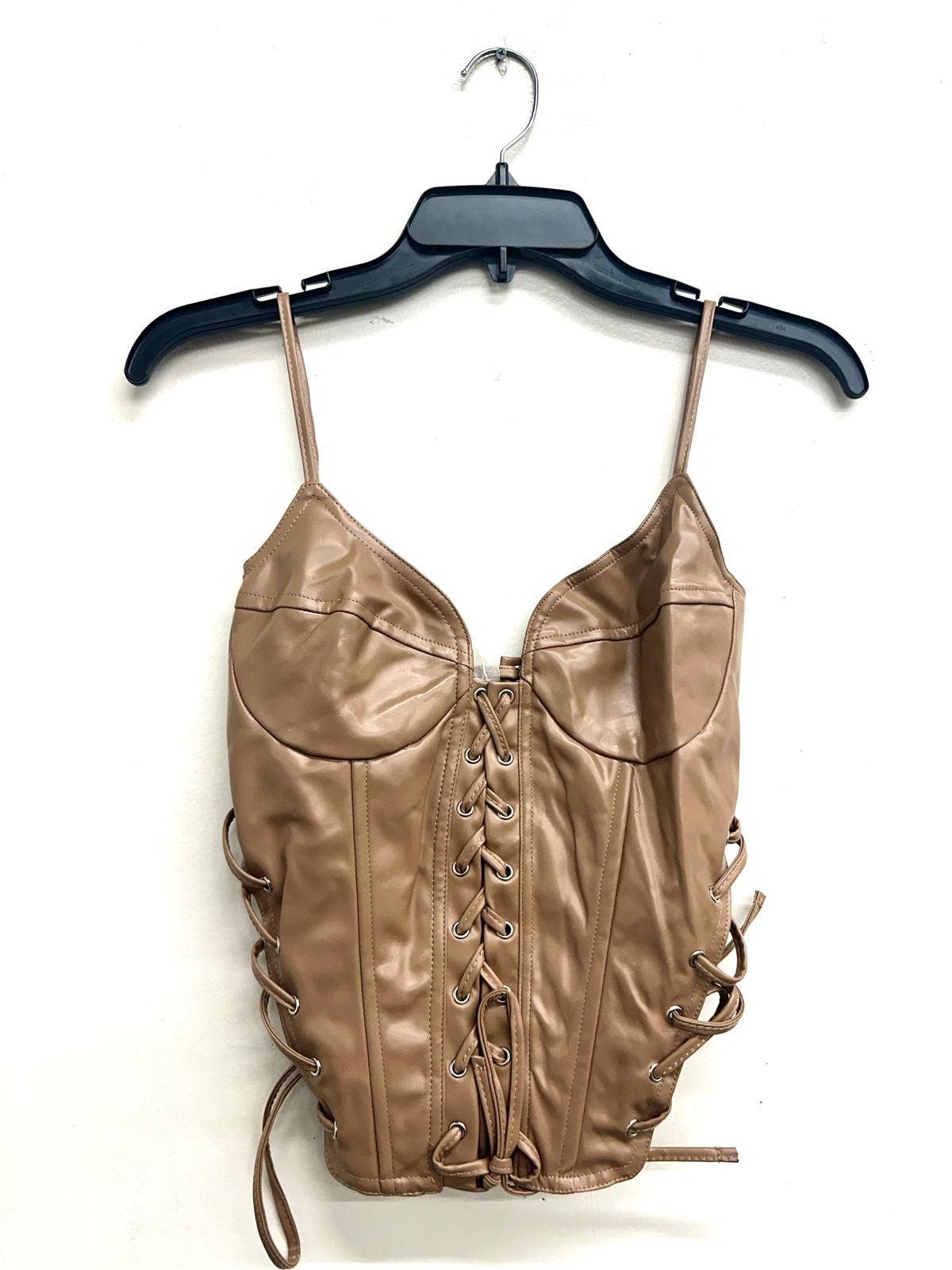 T6686 FAUX LEATHER CORSET TOP WITH EYELETS