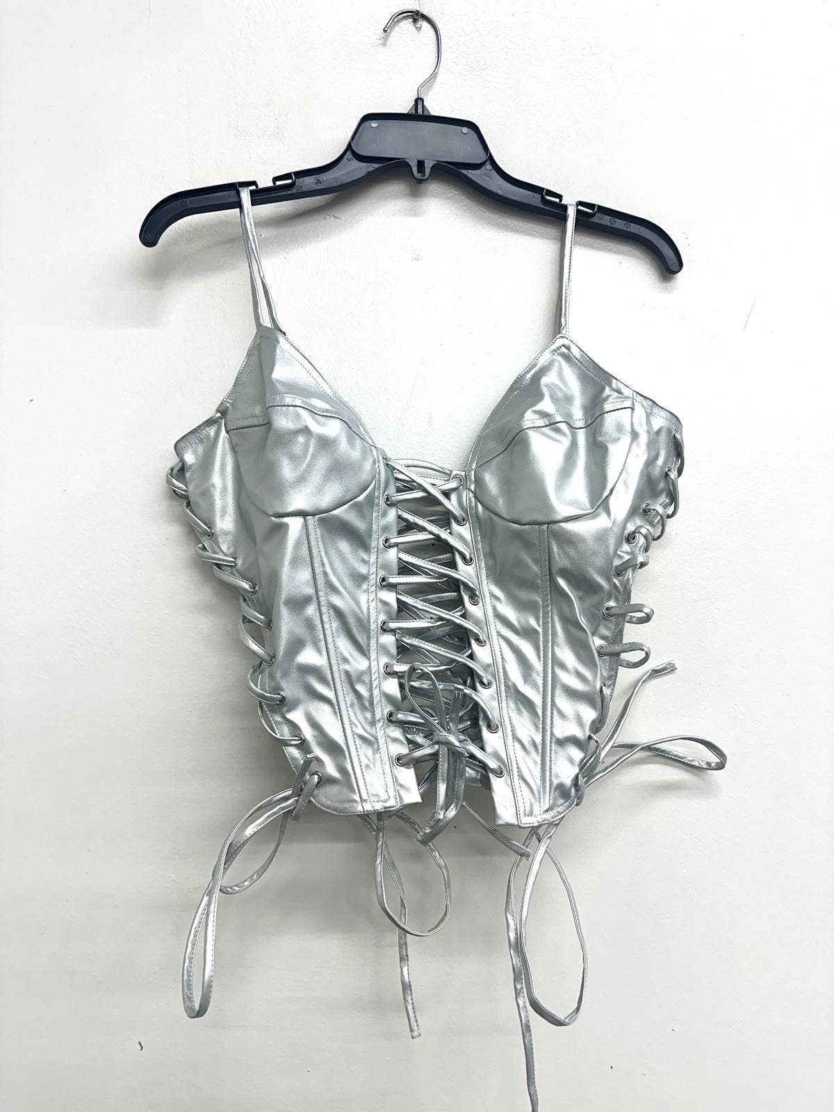 T6686 FAUX LEATHER CORSET TOP WITH EYELETS