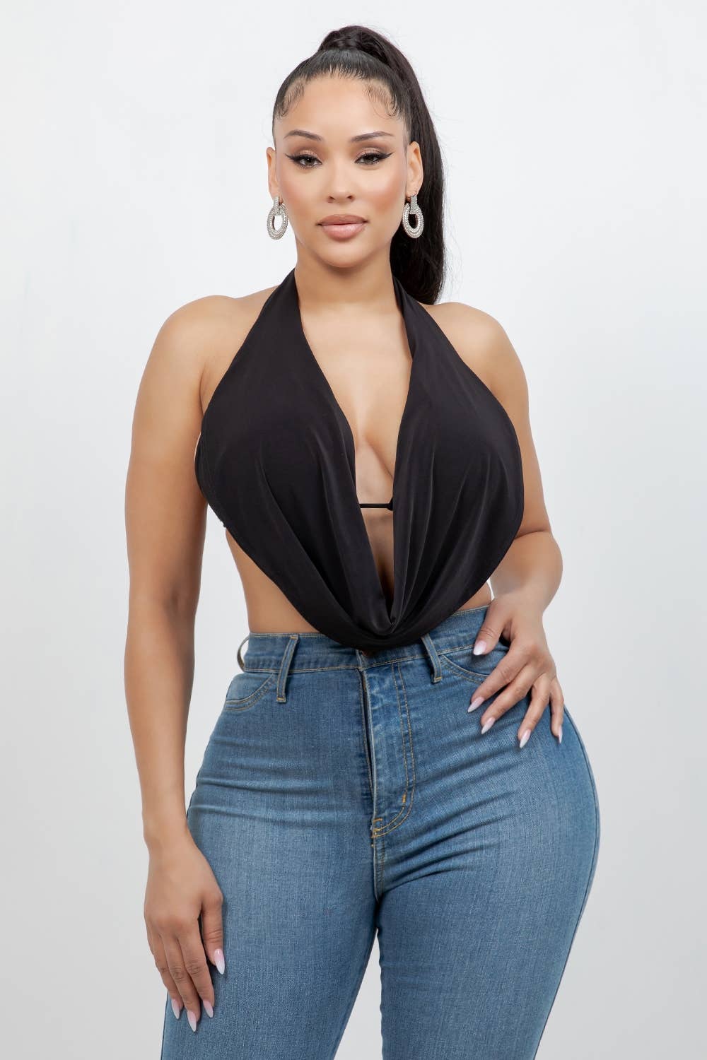 T6831 COWL NECK TOP WITH BRA TOP