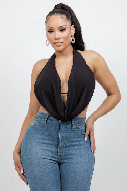 T6831 COWL NECK TOP WITH BRA TOP