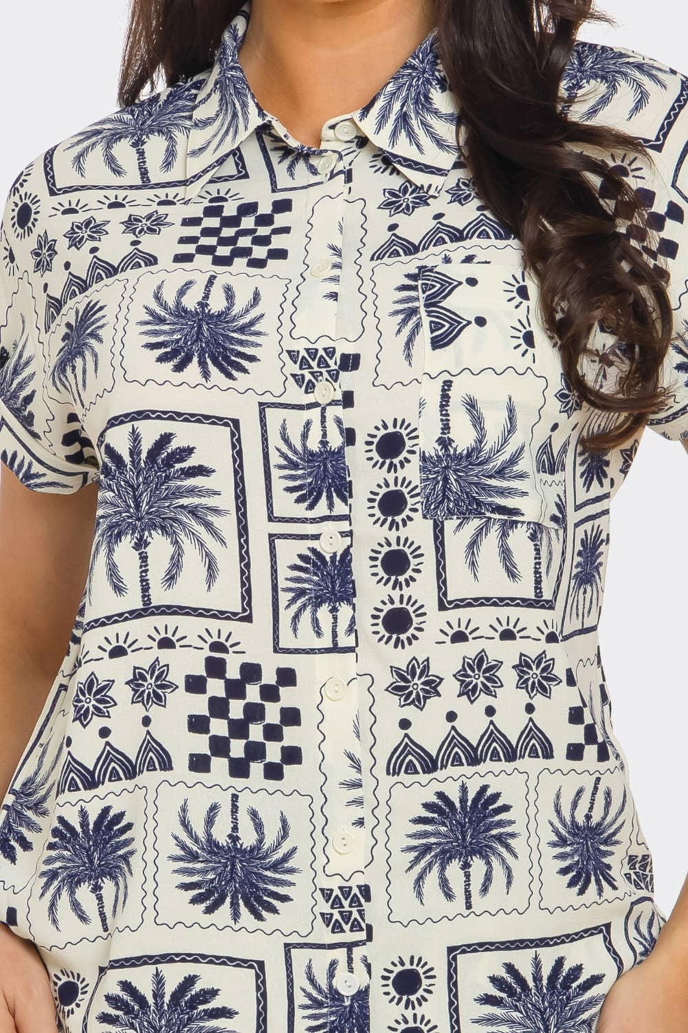 ST4280 Print Front Button Down Top And Shorts Set