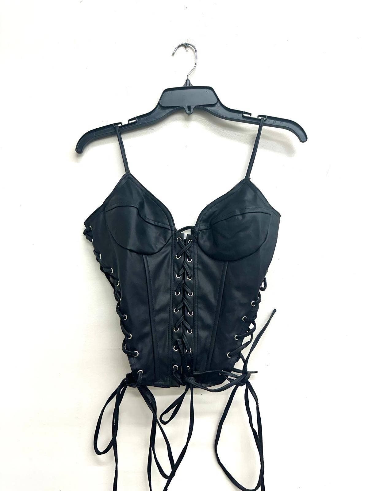 T6686 FAUX LEATHER CORSET TOP WITH EYELETS